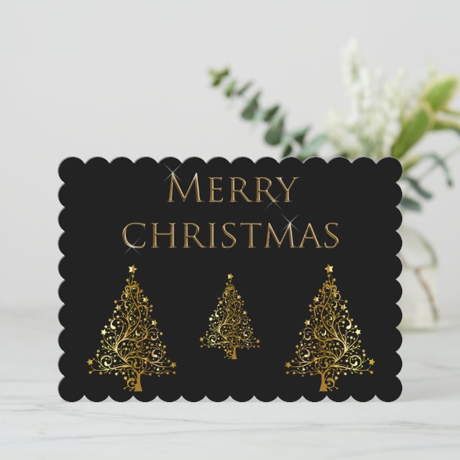 Classy Gold Christmas Trees Holiday Card (Standing Front)