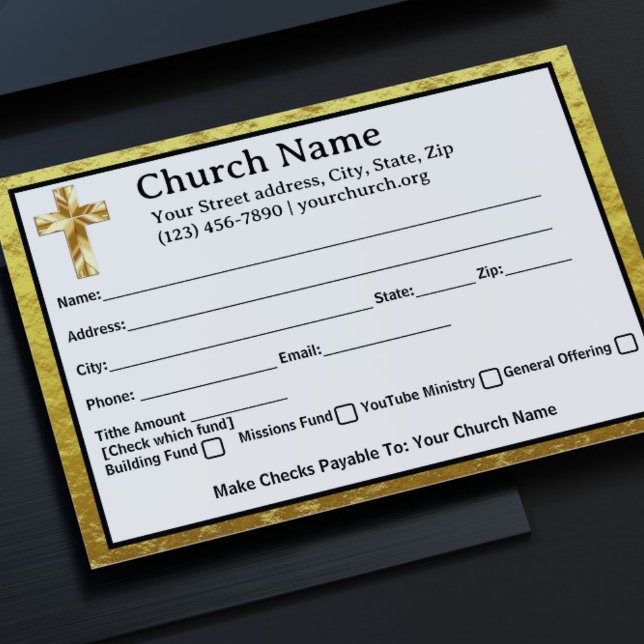 Classy Gold Church Tithe Offering Collection Envelope (The foil details are simulated in the artwork. No actual foil will be used in making this product.)