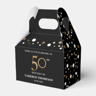Classy Gold Confetti Black 50th birthday party Favour Box