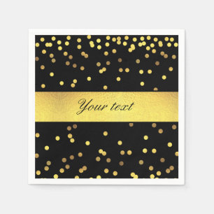 Classy Gold Confetti Black Napkin