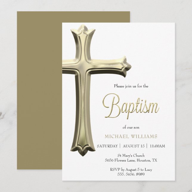 Classy Gold Cross Baptism Invitation (Front/Back)