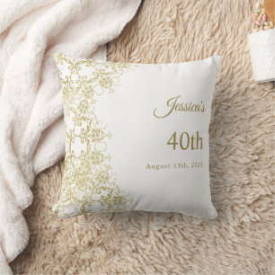 Classy Gold Damask 40th Birthday Cushion