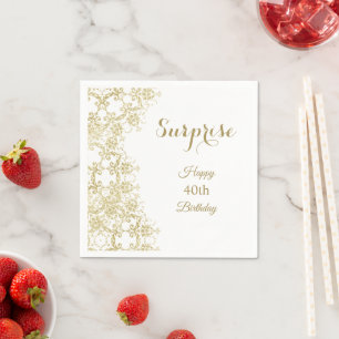 Classy Gold Damask 40th Birthday Surprise Napkin