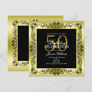 Classy Gold Decorative Framed 50th Birthday Invitation