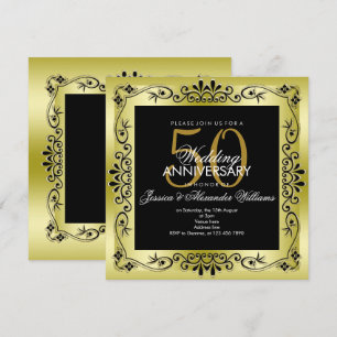 Classy Gold Decorative Framed 50th Wedding Invitation