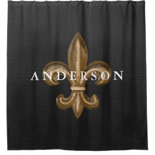 Classy Gold Fleur de Lis & Black   Custom Shower Curtain