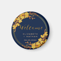 Classy Gold Floral Navy Blue Wedding welcome