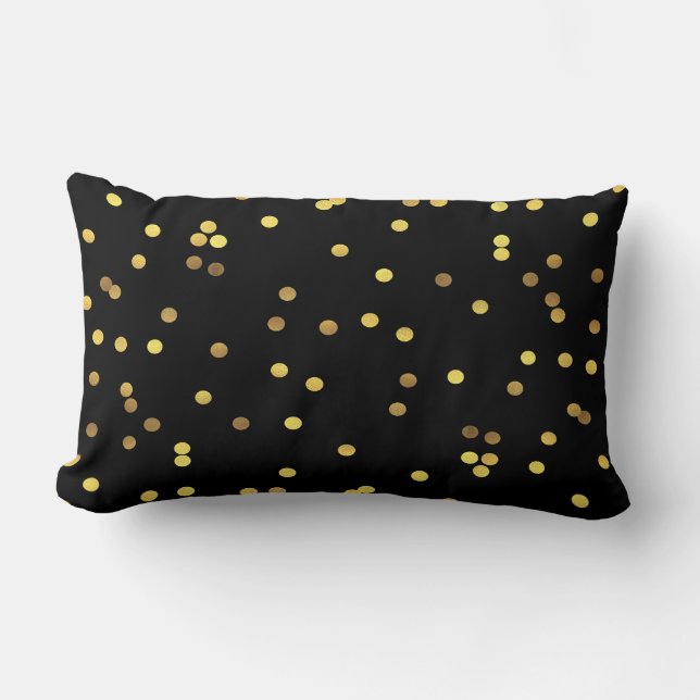 Classy Gold Foil Confetti Black Lumbar Cushion (Front)