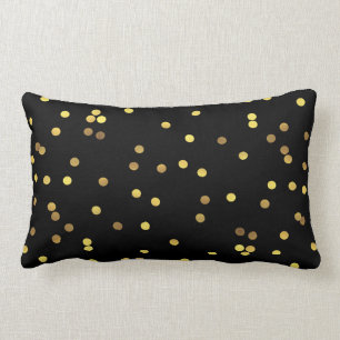 Classy Gold Foil Confetti Black Lumbar Cushion