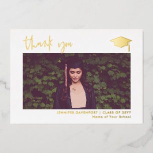 Classy Gold foil Graduation thank you with photo