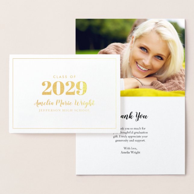 Classy Gold Foil Photo Graduation Thank You Card (Display)
