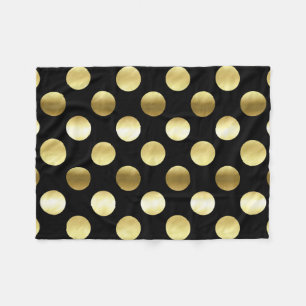 Classy Gold Foil Polka Dots Black Fleece Blanket