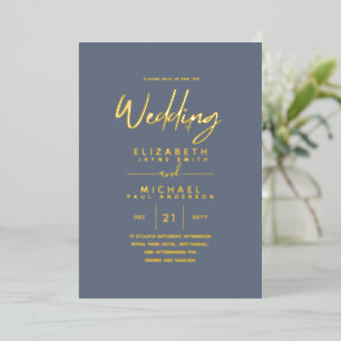 Classy GOLD FOIL Text Dusty Blue Wedding Elegant