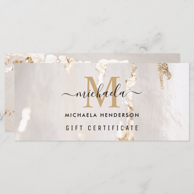 Classy Gold Foill Monogram Gift Voucher (Front/Back)
