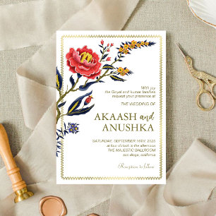 Classy Gold Frame Chic Flowers Wedding Invitation