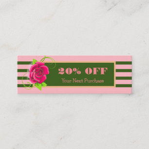 Classy Gold Frame Pink Rose Stripes Discount  Mini Business Card