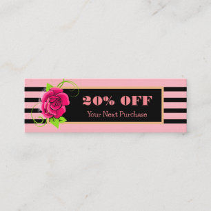 Classy Gold Frame Pink Rose Stripes Discount Mini Business Card
