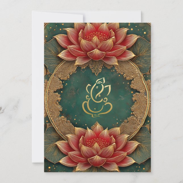 Classy Gold Ganesha/Indian Lotus Wedding Invitation (Front)