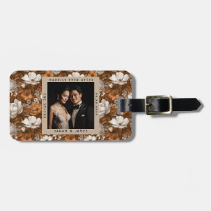 Classy Gold Gardenias Sparkle Retro Wedding Luggage Tag
