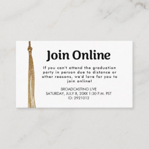 Classy Gold Grad tassel graduation join us online Enclosure Card