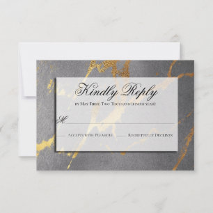 Classy Gold & Grey Marble Look RSVP Card
