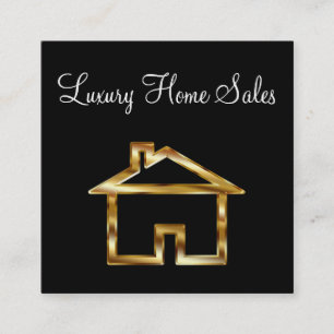 Classy Gold House Real Estate Square Business Card