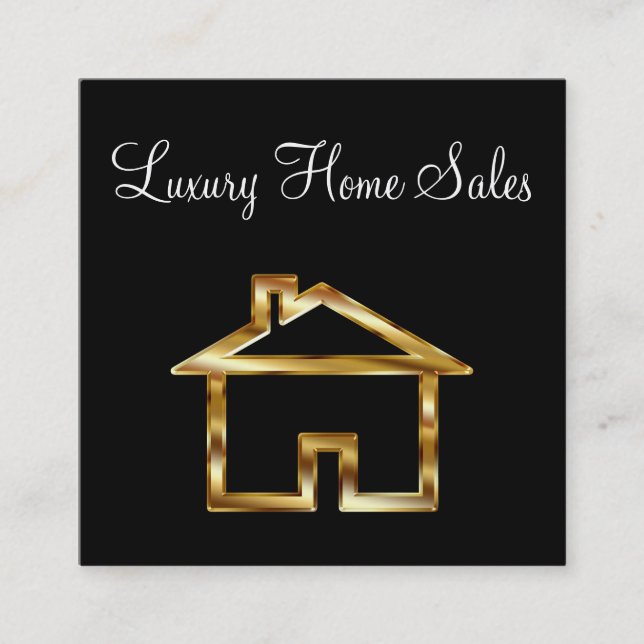 Classy Gold House Real Estate Square Business Card (Front)