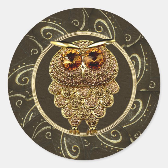 Classy Gold Jewels Steampunk Owl Stickers (Front)