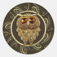 Classy Gold Jewels Steampunk Owl Stickers