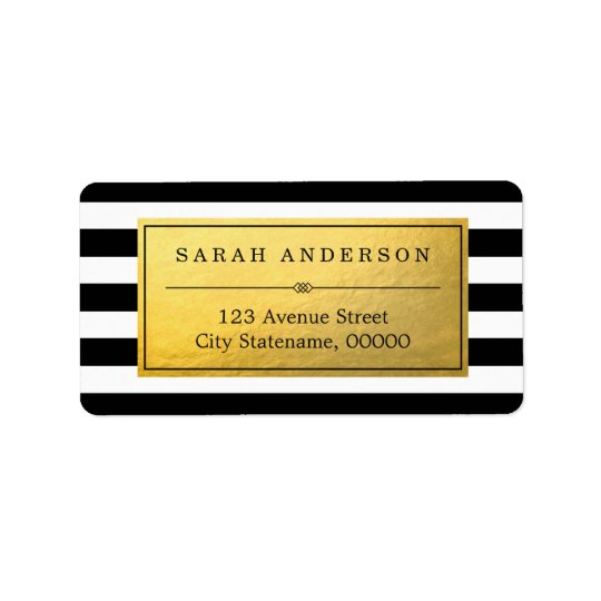 Classy Gold Label and Black White Stripes Address Label