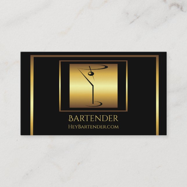 Classy gold martini bartender logo business card (Front)