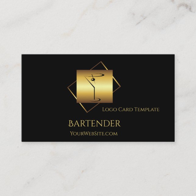 Classy gold martini bartender logo business card (Front)