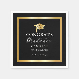 Classy Gold Minimalist Graduation Party Black Napkin