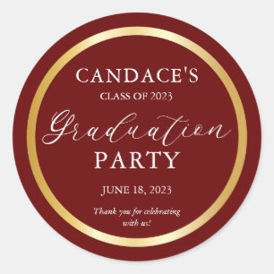 Classy Gold Minimalist Graduation Party Maroon Classic Round Sticker
