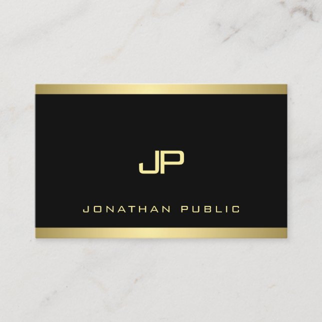 Classy Gold Monogram Plain Modern Professional Top Business Card (Front)