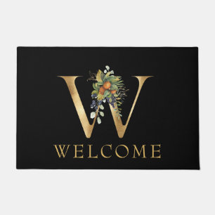 Classy Gold Monogram W with Fruit and Flowers Doormat
