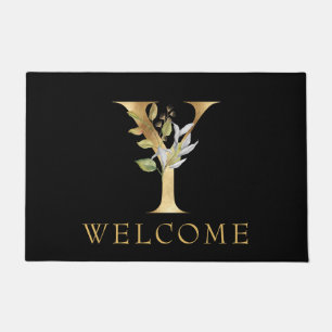 Classy Gold Monogram Y with Greenery Doormat