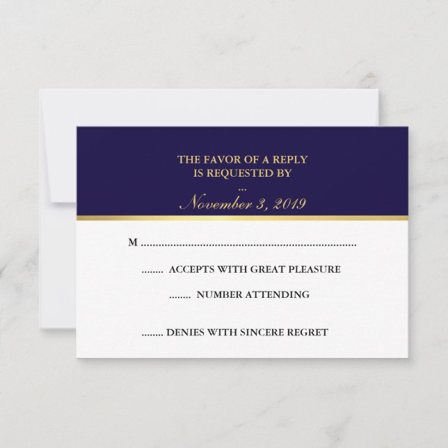Classy Gold Navy White RSVP Card (Front)