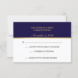 Classy Gold Navy White RSVP Card