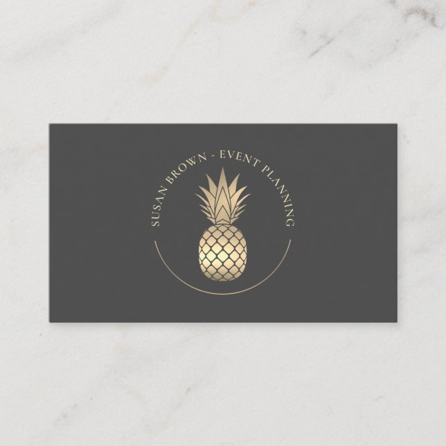Classy Gold Pineapple Logo Business Card (Front)
