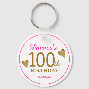 Classy Gold Pink 100th Birthday Thank You Favor   Key Ring