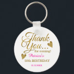 Classy Gold Pink 50th Birthday Thank You Favour Key Ring<br><div class="desc">50th birthday thank you favour gift keychain in classy pink and gold typography .</div>