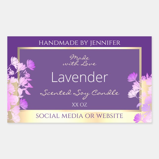 Classy Gold Purple Floral Product Packaging Labels (Front)