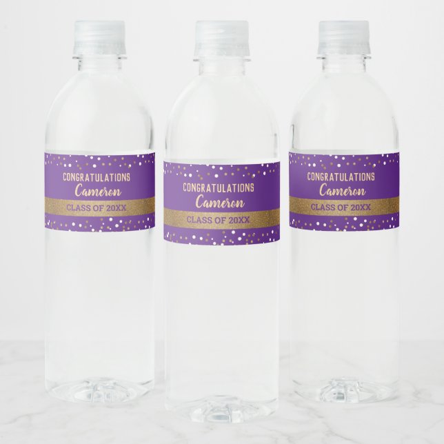 Classy Gold Purple Graduate personalized Water Bottle Label (Bottles)
