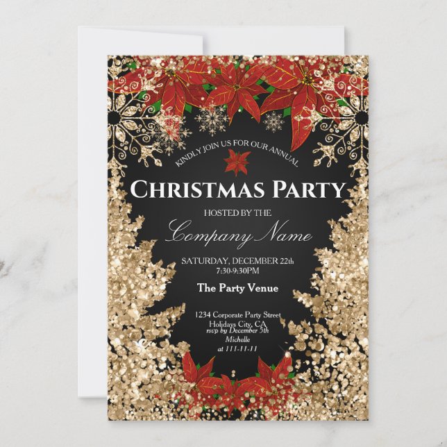 Classy Gold Red Glitter Corporate Christmas Party Invitation (Front)