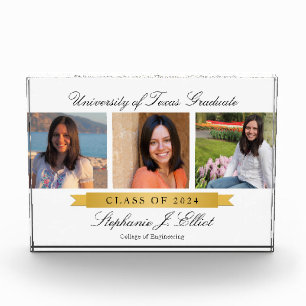Classy Gold Ribbon 3 Photo Acrylic Graduation Gift Block
