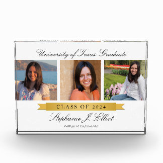 Classy Gold Ribbon 3 Photo Acrylic Graduation Gift Block