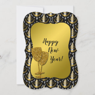 Classy Gold, Silver and Black New Year Holiday Card