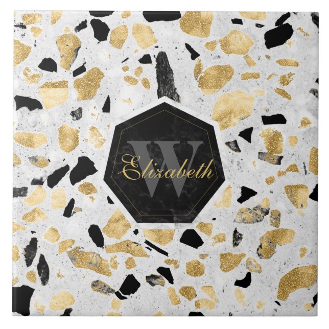 Classy gold vintage marble abstract design tile (Front)