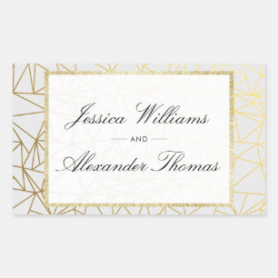Classy Gold & White Wedding Rectangular Sticker